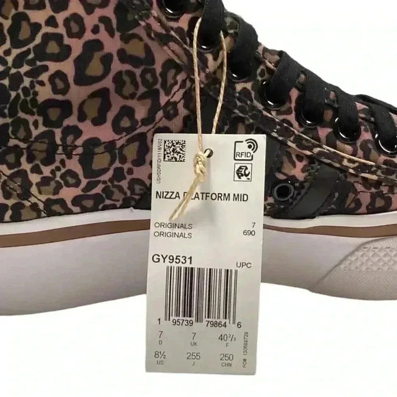 Adidas Sneakers Womens 8.5 Brown Black Nizza Plaform Mid Leopard Skater NEW - Picture 9 of 10